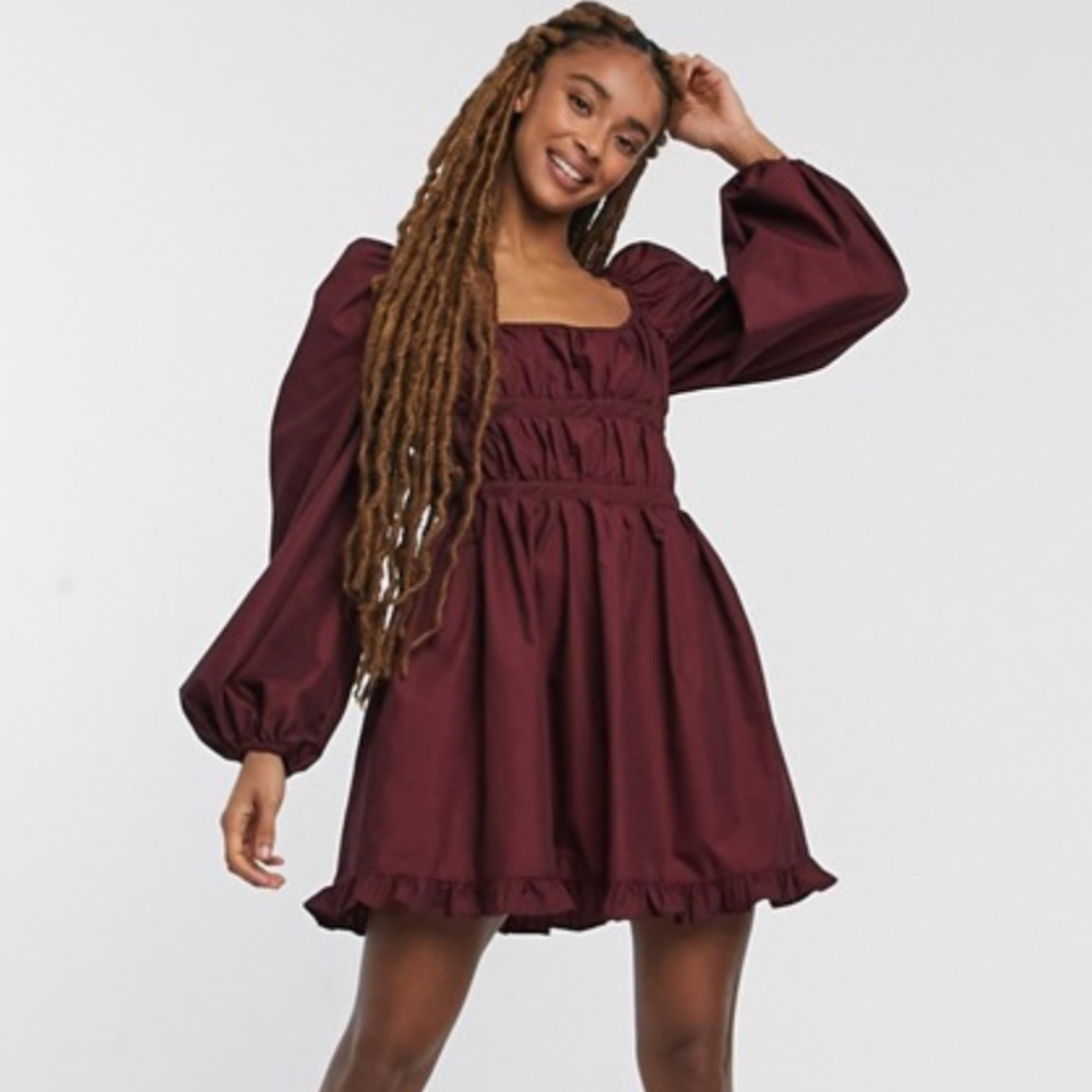 Asos Burgundy Cotton Mini Dress (US 4)